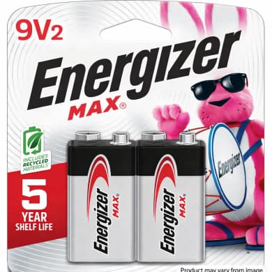 Energizer MAX 9V Alkaline Batteries (2 Pack) – Up to 5-Year Shelf Life