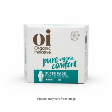 Oi Organic Initiative Pure Organic Cotton Ultra Thin Super Pads with Wings — 10 Pack