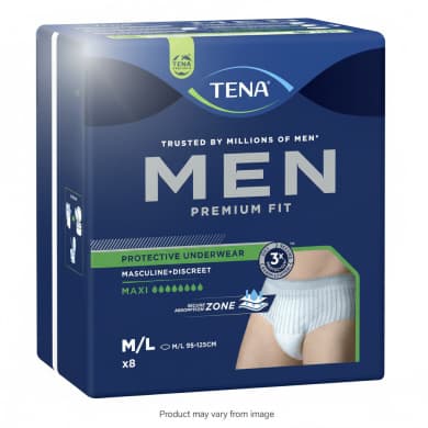 TENA Men Premium Fit Protective Underwear Maxi Level 4 (M/L 95–125 cm) – 8 Pack