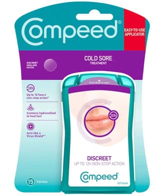 Compeed Cold Sore Treatment Discreet Hydrocolloid Patches, 15 Pack (Up to 12 Hours) — Easy-To-Use Applicator