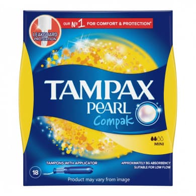 Tampax Pearl Compak Mini LeakGuard Tampons with Applicator – 18 Pack
