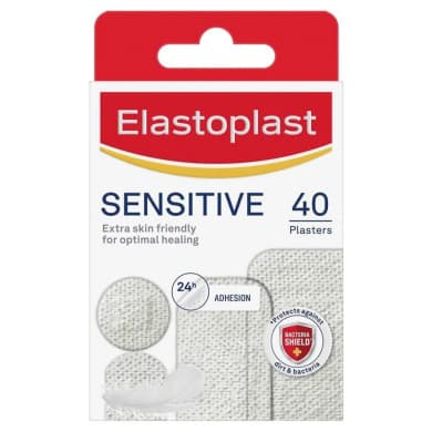 Elastoplast Sensitive Plasters with Bacteria Shield, 40 Pack