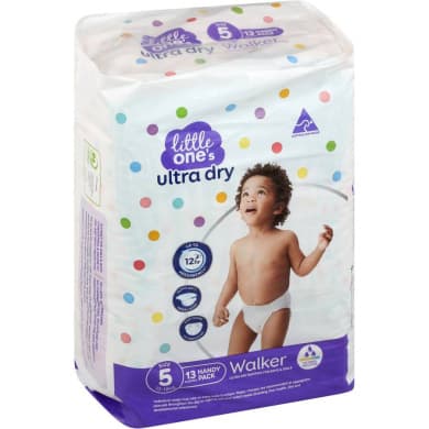 little one’s Ultra Dry Walker Nappies Size 5 (12–17kg) – 13 Pack