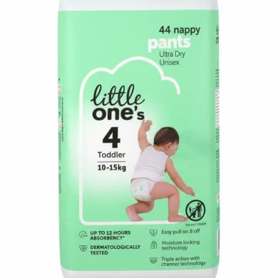 little one’s Size 4 Toddler Nappy Pants 10–15kg (44 Pack) – Unisex Pull-Up