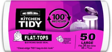 Big Black Sacks Kitchen Tidy Flat-Tops Bin Liners - 50 Pack (Large, 36 L / 58 x 71 cm)