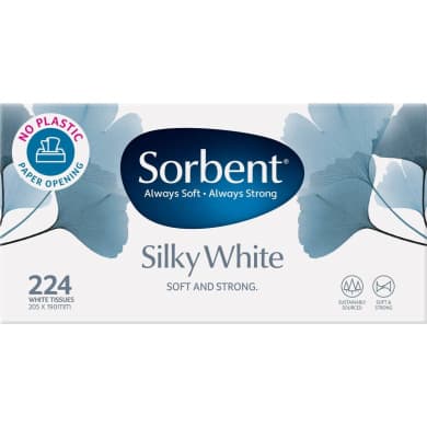 Sorbent Silky White Facial Tissues - 224 Pack