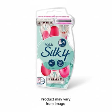 Schick Silk 4 Disposable Razors, Aloe & Vitamin E, 4-Blade (3-Pack)