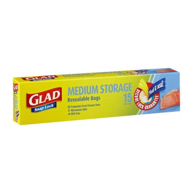Glad SnapLock Large Storage Resealable Bags 26 x 38 cm – 15 Pack