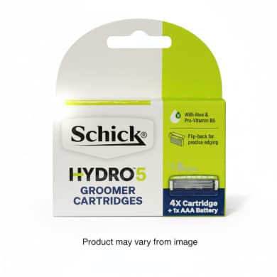 Schick Hydro 5 Groomer Cartridges (4-Pack) + 1x AAA Battery