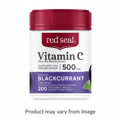 Red Seal Vitamin C 500mg Plus NZ Blackcurrant Chewable Tablets (200 Pack)