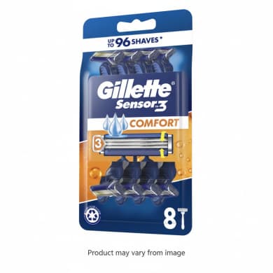 Gillette Sensor 3 Comfort Disposable Razors (3-Blade), 8-Pack
