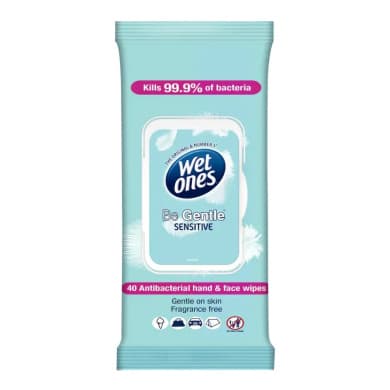 Wet Ones Be Gentle Sensitive Antibacterial Hand & Face Wipes (Fragrance-Free) — 40 Pack