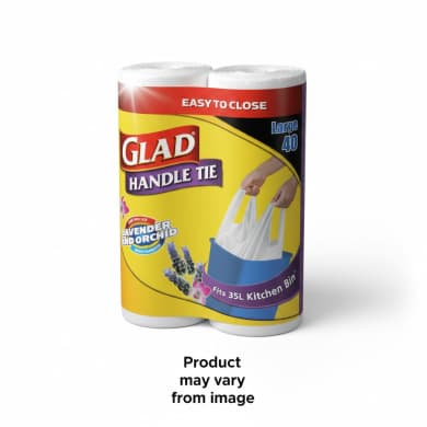 Glad Handle Tie Lavender & Orchid Rubbish Bags Large 40 Pack (Fits 35L Kitchen Bins)