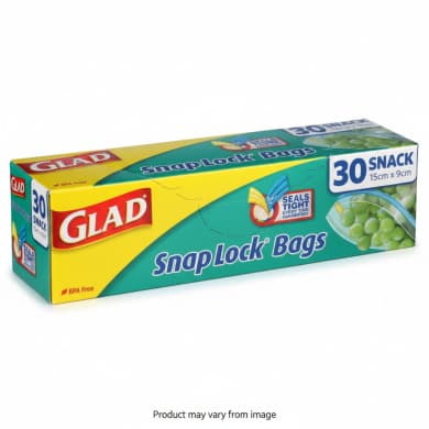 Glad Snap Lock Snack Bags 30 Pack (15cm x 9cm) – Resealable & BPA Free