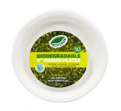 Eco Cook Biodegradable 9" Dinner Plates (50 Pack) — Microwaveable, Leak-Resistant & Home Compostable