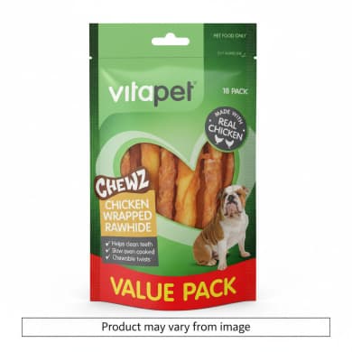 Vitapet Chewz Chicken Wrapped Rawhide Dog Treats Value Pack (18 Pack)