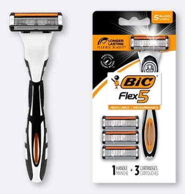 BIC Flex5 Refillable Razor - 1 Handle + 3 Cartridges, 5 Titanium-Coated Blades