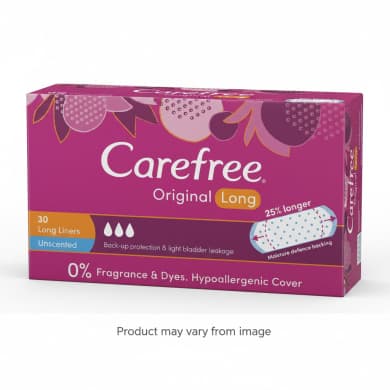 Carefree Original Long Unscented Panty Liners 30 Pack