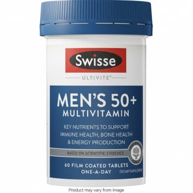 Swisse Ultivite Men’s 50+ Multivitamin (60 Film-Coated Tablets) – One-A-Day