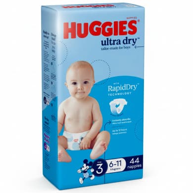 Huggies Ultra Dry Nappies for Boys Size 3 (6–11kg) – 44 Pack