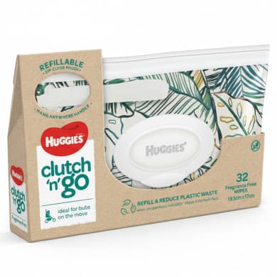Huggies Clutch ’n’ Go Refillable Fragrance-Free Baby Wipes, 32 Pack