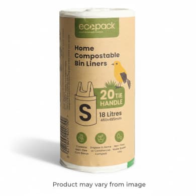 ecopack Home Compostable Bin Liners 18L Small (20 Pack) Tie-Handle
