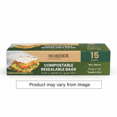 ecopack Compostable Resealable Sandwich Bags 15-Pack (180 x 190mm)