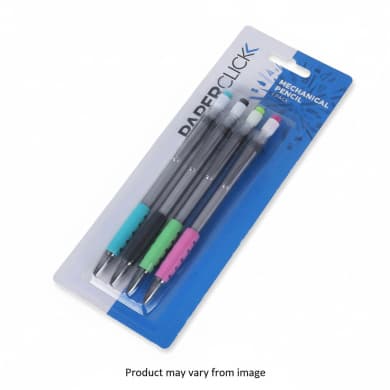 PaperClick Mechanical Pencil 4-Pack with Rubber Grips & Built-in Erasers