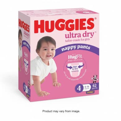 Huggies Ultra Dry Nappy Pants Girls Size 4 (9-14kg) - 62 Pack (Jumbo)