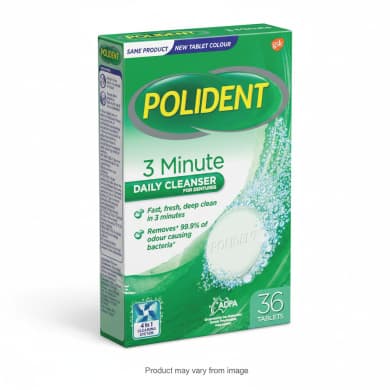 Polident 3 Minute Daily Cleanser Denture & Partial Tablets (36 Pack)