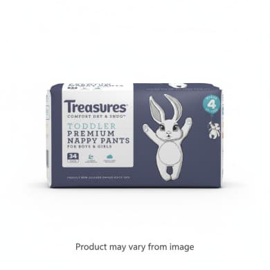 Treasures Toddler Premium Nappy Pants Stage 4 (10-15kg) - 34 Pack