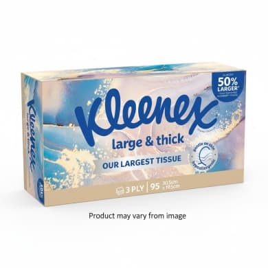 Kleenex Large & Thick 3-Ply Facial Tissues, 95 Pack (30.5 x 19.5cm)