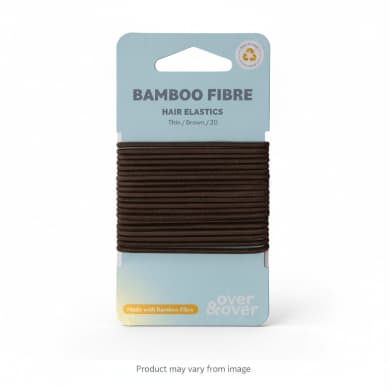 over & over Organic Bamboo Fibre Hair Elastics - Thin Brown, 20 Pack