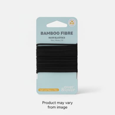 over & over Bamboo Fibre Hair Elastics – Thin Black, 20 Pack