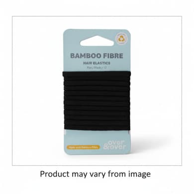 over & over Organic Bamboo Fibre Hair Elastics - Flat Black, 12 Pack