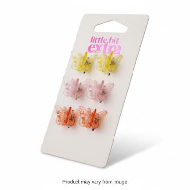 little bit extra Butterfly Hair Clips 6-Pack (Assorted Yellow, Pink & Orange)