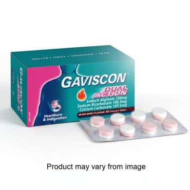 Gaviscon Dual Action Chewable Tablets – Mixed Berry Heartburn & Indigestion Relief (48 Pack)