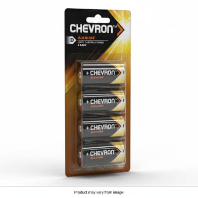 CHEVRON Alkaline D Batteries 4-Pack (D/LR20) – Long-Lasting, Leak-Resistant Power