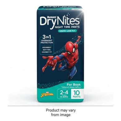 Huggies DryNites Night Time Pants for Boys 2–4 Years (13–20kg) – Spider‑Man 10 Pack