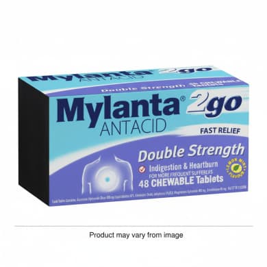 Mylanta 2go Double Strength Lemon Mint Antacid Chewable Tablets 48 Pack