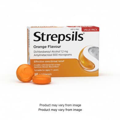 Strepsils Orange Flavour Sore Throat Relief Lozenges (Double Antibacterial), 36 Pack