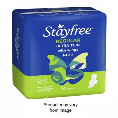 Stayfree Regular Ultra Thin Pads with Wings – 14 Pack