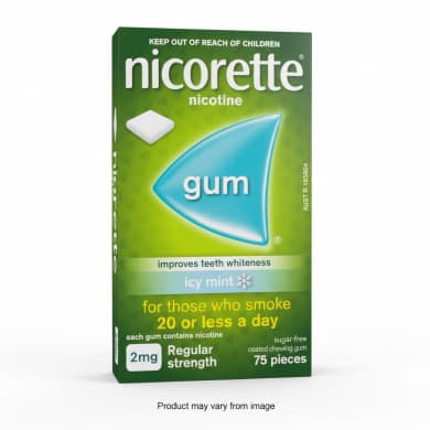Nicorette Nicotine Gum Icy Mint Regular Strength 2mg (75 Pieces) – Sugar-Free Coated Chewing Gum