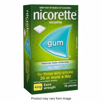 Nicorette Icy Mint Extra Strength 4mg Nicotine Gum, Sugar-Free Quit-Smoking Aid (75 Pieces)