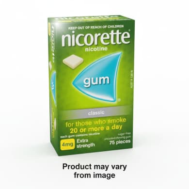 Nicorette Classic Extra Strength Nicotine Gum 4mg, Sugar-Free (75 Pieces)