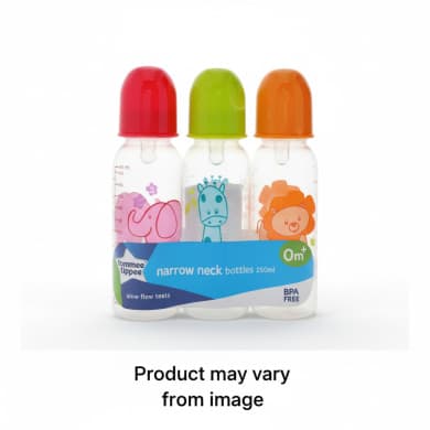 Tommee Tippee Narrow Neck Baby Bottles 250ml (3 Pack) – BPA Free, Slow Flow Teats (0m+)