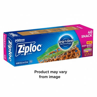 Ziploc Grip 'n Seal Snack Bags – 40 Pack (16.5 x 8.2 cm), Easy Guide Zip