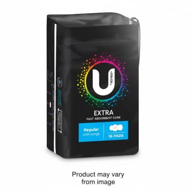 U by Kotex Extra Regular Pads with Wings (16 Pack)