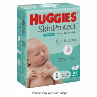 Huggies SkinProtect Newborn Nappies Size 1 (Up to 5kg) - 54 Pack