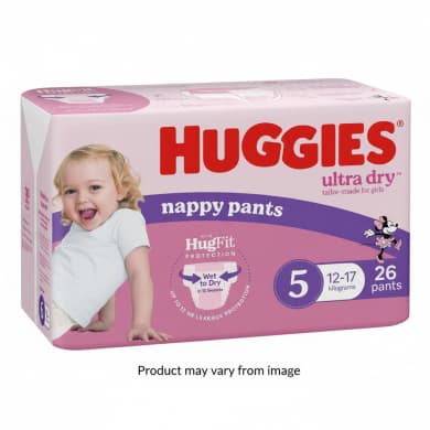 Huggies Ultra Dry Nappy Pants Size 5 (12–17kg) for Girls – 26 Pack